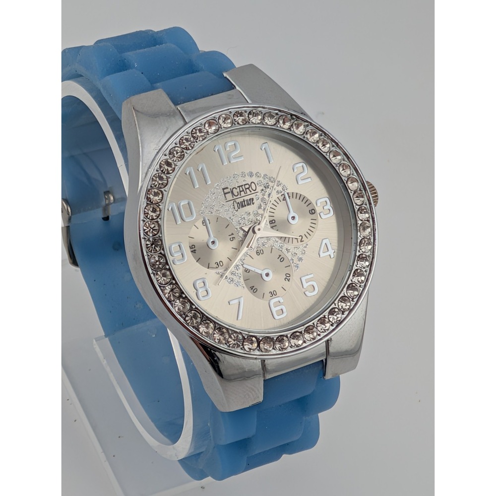 Figaro Couture Watch Women 37mm Case Blue Silicone Band- New Battery‎
